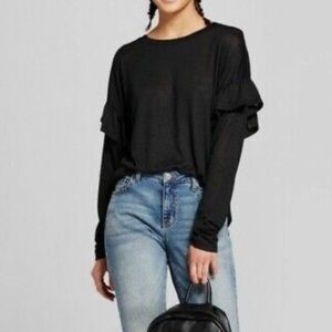 Black ruffle sleeve shirt